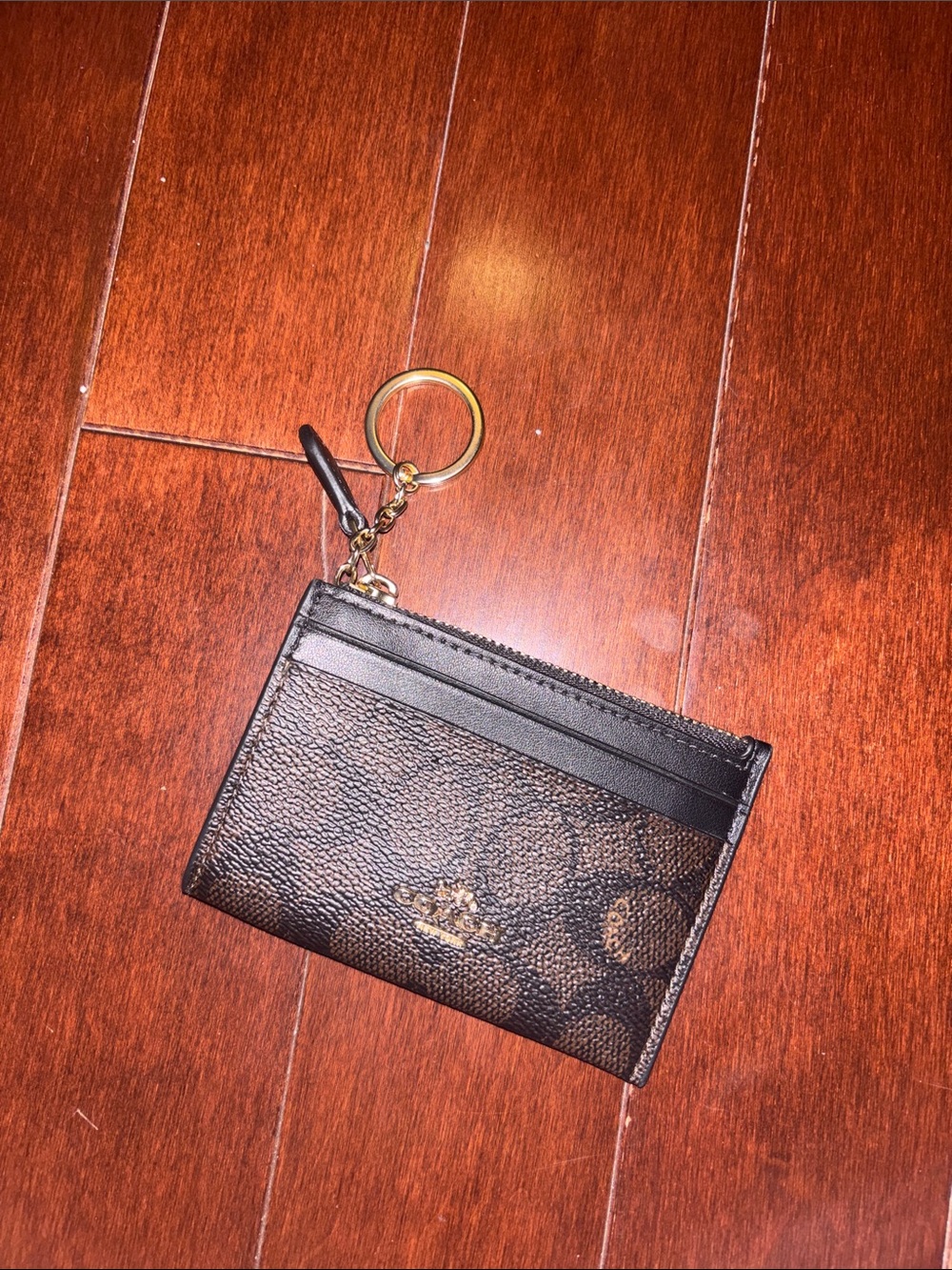 Coach Brown/Black Signature Card Case with Gold Keyring